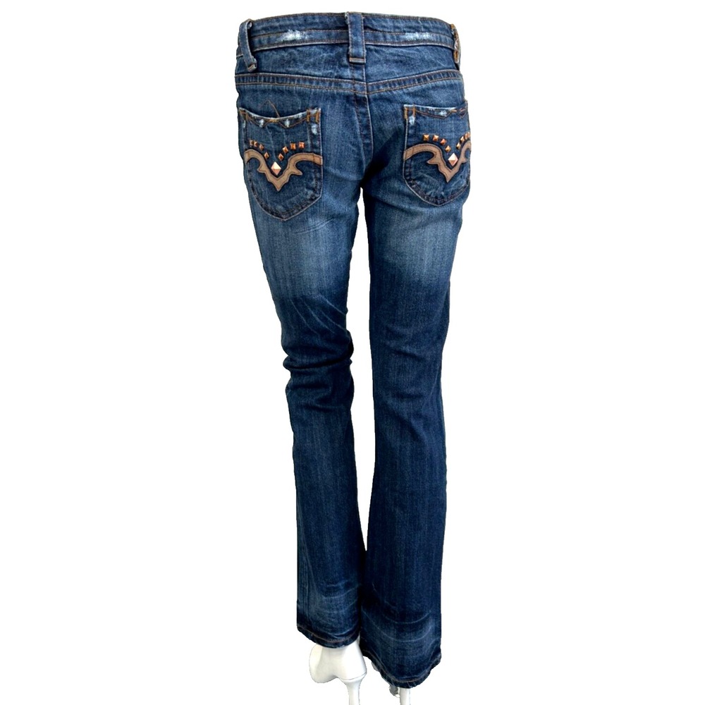 Seven7 Premium Denim Flare Bootcut Jeans Size 26 Medium Dark Wash Studded Y2K